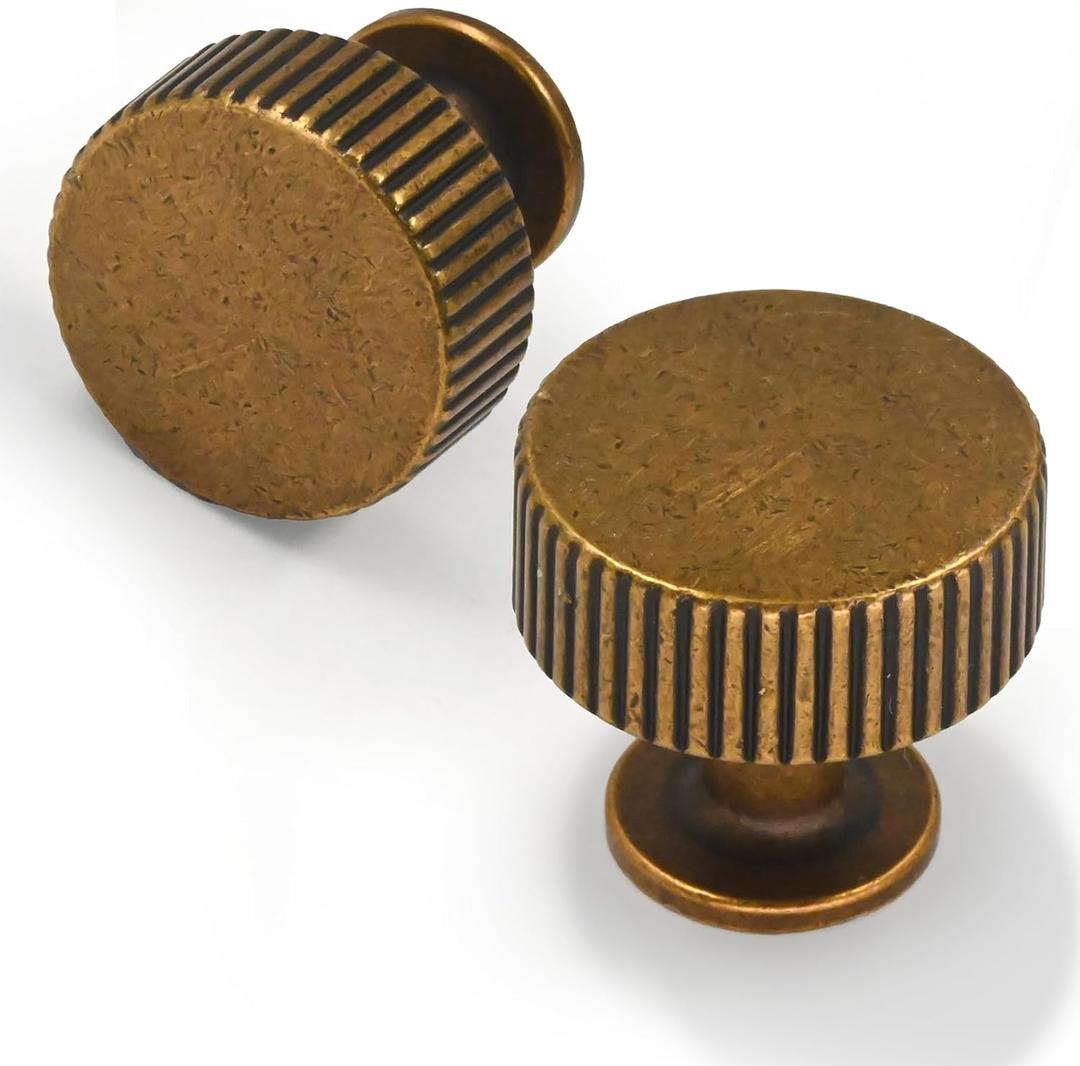 10 Pack Antique Brass Kitchen Cabinet Knobs Cabinet Pulls Drawer Knobs Cabinet Hardware Zinc Knobs for Drawers (Single Hole Knob)