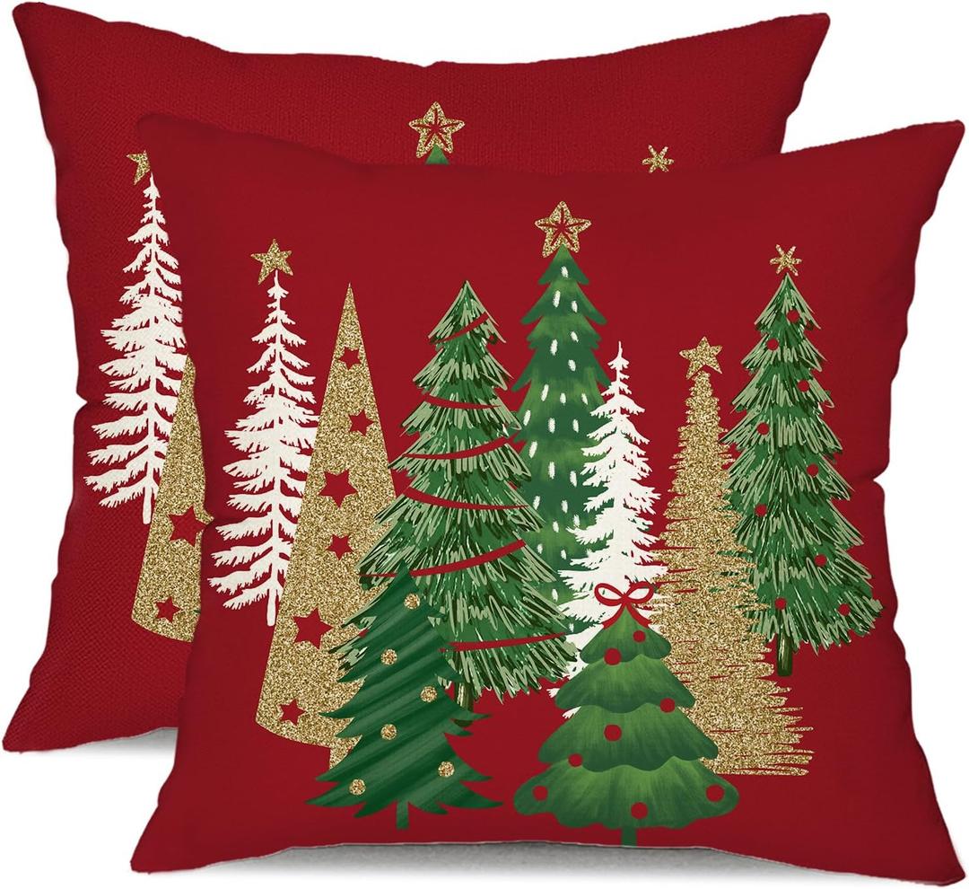 Smozenith Christmas Pillow Covers 1Pcs, 11x19 Red Xmas Tree Winter Decorative Throw Pillowcases Holiday Outdoor Farmhouse Seasonal Cushion Cases Couch Sofa Bed Decor