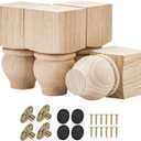 5 Inch Wooden Furniture Legs, Pack of 4 - Unfinished Solid Wood Bun Feet with 5/16" Hanger Bolts & T-Nuts for DIY Installation - Furniture Replacement & Riser for Sofa Cabinet Ottoman Dresser