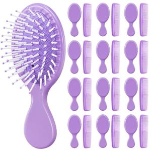 24 Pcs Mini Hair Brush Set 12 Travel Wet Dry Hair Combs Small Pocket Detangling 12 Plastic Combs for Spa Birthday Sleepover Bridal Shower Bachelorette Christmas Party Gift Box(Purple)