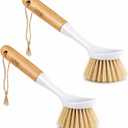 Kitchen Dish & Cast Iron Brush with Scraper, [2 Pack] Skillet Scrub Cleaner with Handle, Kitchen Cleaning Scrubber for Dishes, Pots, Cast Iron Skillet, Non-Stick Frying Pans, Sinks and House Cleaning