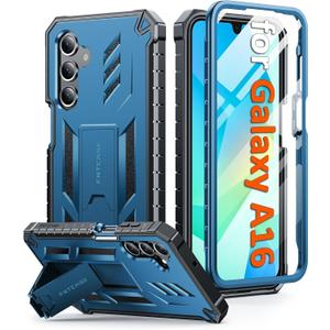 FNTCASE for Samsung Galaxy A16 5G Case: with [Built-in Screen Protector & Kickstand] [Military-Grade Drop Protection] Heavy Duty Protective Full Body Shockproof TPU Phone Cover Blue