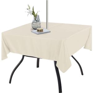 Fitable Square Table Cover Outdoor and Indoor Tablecloth - Washable Waterproof Wrinkle Free Table Cloth with Zipper and Umbrella Hole for Spring/Summer/Party/Picnic/BBQS/Patio Beige 54 x 54 inch
