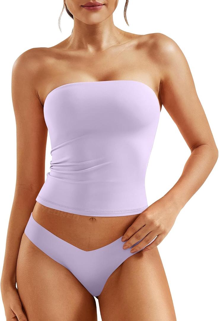 YEOREO Ease Women Sexy Long Tube Tops Double Lined Basic Y2K Summer Cute Strapless Fitted Bandeau Going Out Crop Top, XL