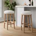 Christopher Knight Home Aubrie Counter Height Bar Stools Set of 2, Boucle Fabric Round Bar Stool for Kitchen Island, Wooden Backless Dining Room Chair, Counter Stool with Footrest, Natural+Milky White