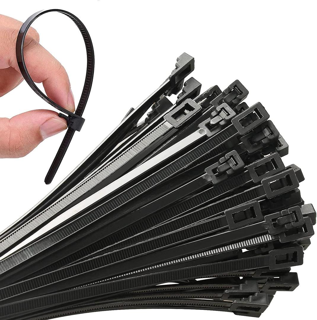 100Pcs 24 Inch Heavy Duty Industrial Zip Toes,Releasable Black Cable Ties, Nylon Adjustable Tie wrap,Reusable Zip Toes Tie Straps For Garden Plant Secure Vine, Home, Office Use