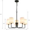 AMZASA Farmhouse Chandelier, Matte Black with White Fabric Shade, Farmhouse Linear Island Lighting Fixture for Kitchen, Dining Room (5-Light Matte Black with Fabric Shades)