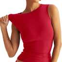 Eachyes Womens Double Lined Racerback Tank Tops High Neck Fitted Sleeveless Tops Basic Thick Strap Going Out Summer Outfits (Red, M)