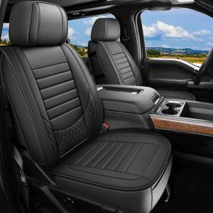 Seat Covers for GMC Sierra Chevy Chevrolet Silverado 1500 2500HD 3500HD 2007-2026, Custom Fit Crew Double Extended Regular Cab, LT LZT RST Trail Boss Waterproof Leather Truck Front Seat Covers(Black)