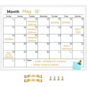 Umtiit Monthly Calendar Dry Erase Whiteboard17.7 x 23.6 inch(45 x 60 cm), White Wood Frame, Magnetic Surface Whiteboard for Planning/Schedule/School Timetable/Memo(WH-4560C,US)