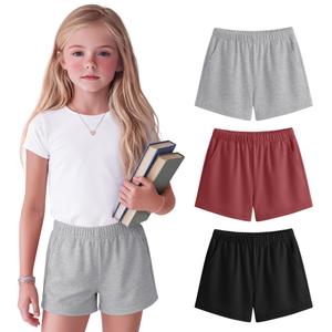 Halfchet 3 Pack Girls' Sweat Shorts Casual Athletic Sweatpants with Pockets Elastic Waistband for Kids 5-16 Years Summer(Gray, Wine Red, Black,13-14 Years)
