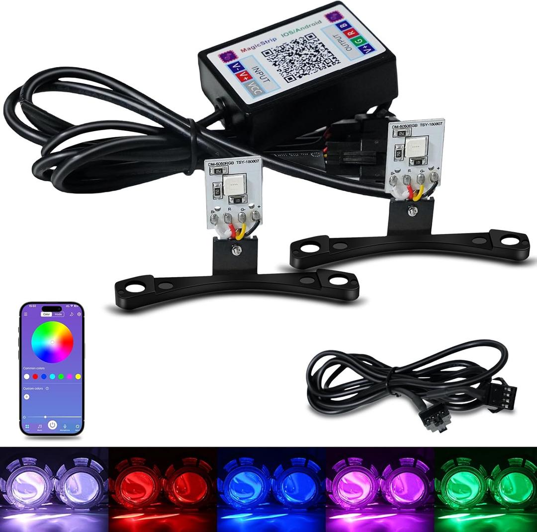 Qasim 1Set 5050 LED Car Devil Eye Demon Evil Eyes RGB DRL Daytime Running Light 12V DC for 2.8inch BI Xenon Projector Lens Bluetooth APP Control Car Accessories DIY