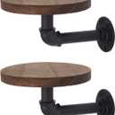 2 Pack Round Floating Wood Corner Shelves, Wall Mounted Display Rack 5.9 inches Diameter Indoor Circle Wall Mounted Shelves for Candles, Planter, Pots, Ornaments