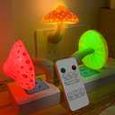 Colorful Life Remote Control Mushroom Night Light – Three‑Color Warm LED Bedside Lamp, Cute Mushroom Design with Dimmer & Timer (Warm Red/Green/Yellow)