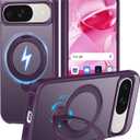 HuwaiH 360 Rotatable Magnetic Ring Stand for Google Pixel 9/9 Pro/10/10 Pro Case, Compatible with MagSafe, Military-Grade Shockproof, Anti-Scratch Matte Translucent Phone Case(Purple)