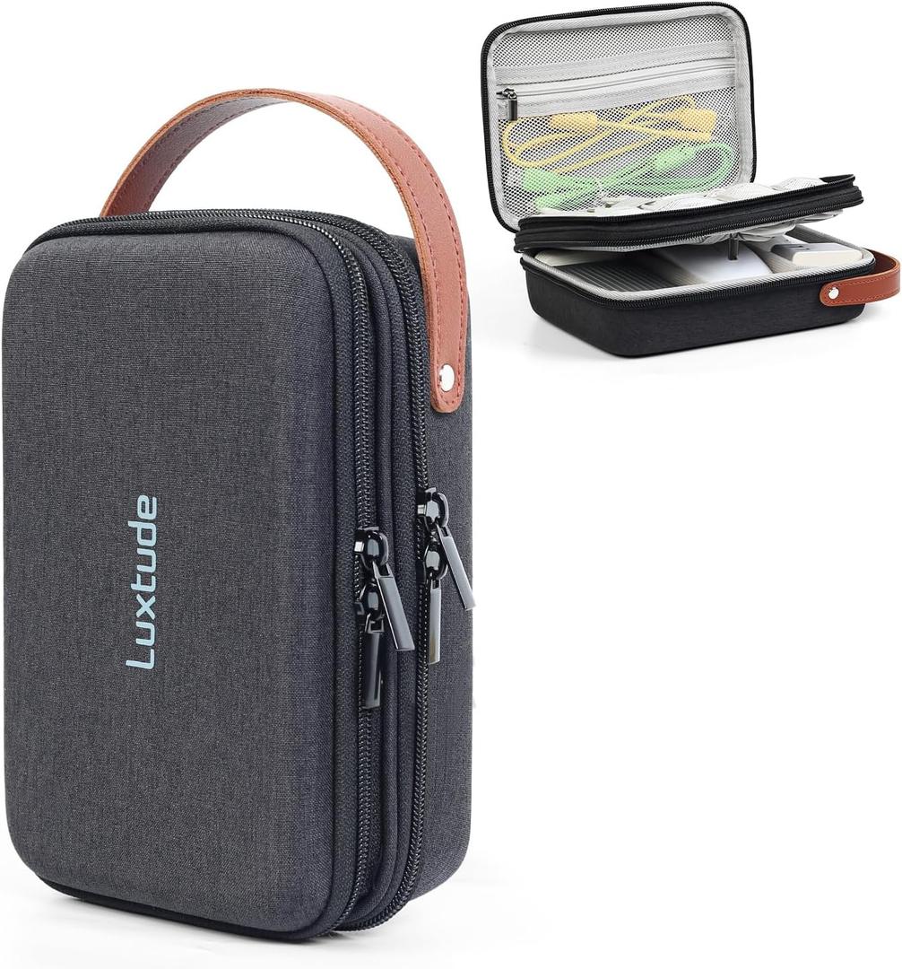 Luxtude Electronic Organizer Travel Case, Double Layer Tech Organizers, Hard Shell Zipper Case for Electronics, Travel Essentials, Black (External Size 8.5 x 5.9 x 3.1 Inch) (Medium)