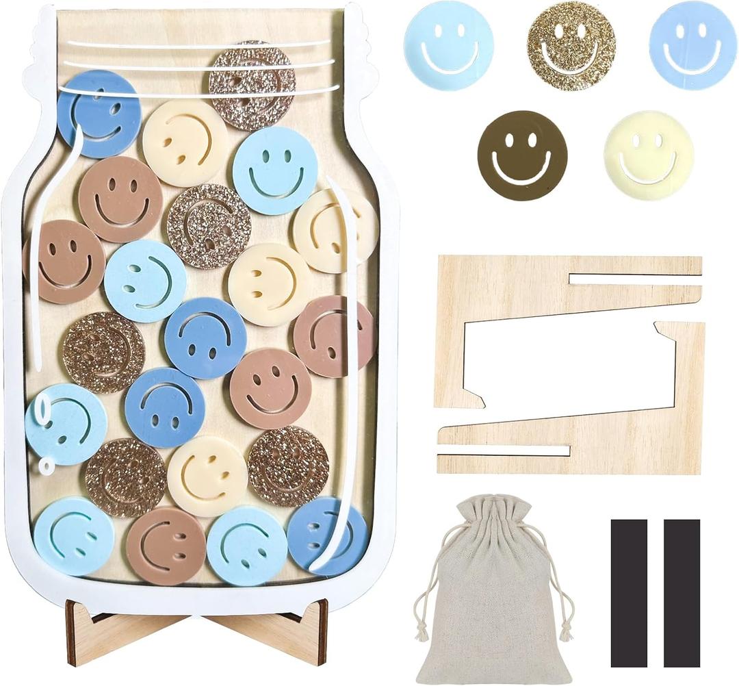 Reward Jar for Kids  Potty Training, Chores & Classroom Behavior, Magnetic Wooden Incentive Jar with 25 Smiley Tokens, Stand & Magnet, Positive Reinforcement Chart (Smiley  V1)