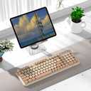 Wireless Bluetooth Keyboard - Full Size Retro Round Typewriter Style Wireless Keyboard with 2.4GHz & Bluetooth Dual-Mode Compatibility for PC, Laptop, Windows, Mac, and More (Milk Tea)