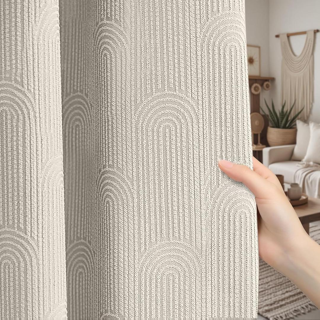 Boho Blackout Curtains 2 Panels Mid Century Modern Patterned Cotton Textured Drapes for Bedroom & Living Room 52W*72L