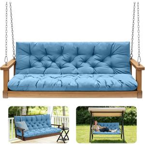 Porch Swing Cushions,Outdoor Cushions 3 Seater Replacement with Backrest, Waterproof Thickened Bench Cushion with Ties for Porch, Patio,Outdoor, Backyard and Garden (Sky Blue 47 * 40 in), 47x 40 inches