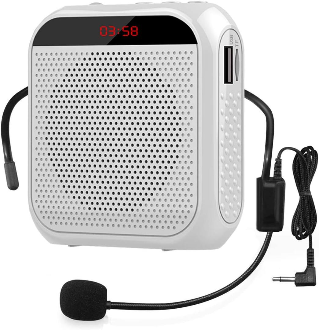 Portable Voice Amplifier with Wired Microphone Headset Rechargeable PA System Speaker Personal Microphone Speech Amplifier Power Amplifiers Loudspeaker for Teachers/Meeting/Tour Guide (White)