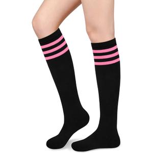 Knee High Socks for Women Knee Socks Tube Socks Womens Athletic Socks Cotton Tall Socks Long Socks Knee High Stockings (One Size, Black/Pink)