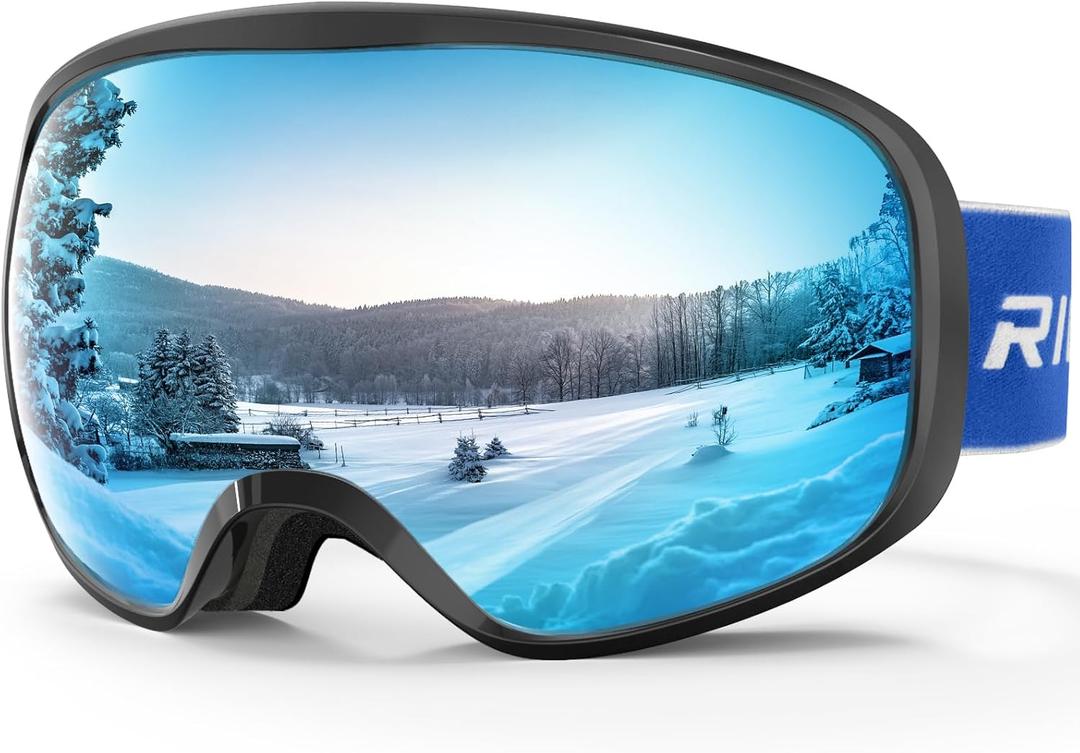 Kids Ski Goggles for Boys Girls Aged 3-14, 100% UV Protection OTG Ski Goggles (A12-black/Blue)
