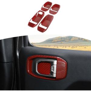 RT-TCZ for Jeep JL Inner Door Handle Bowl Cover Trim for Jeep Wrangler JL JLU 2018+ for Gladiator JT 2020-Present Red Carbon Fiber Interior Accessories 4pcs