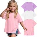 YooAurvox 3 Pack Toddler Girls' Oversized Shirts Short Sleeve Crew Neck Tops Side Slit Summer Tees Loose Casual Basic T Shirt(Light Purple, White, Light Pink, 4T)