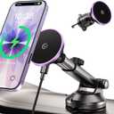 for MagSafe Car Mount Charger Dash Vent Windshield Wireless Car Charger with LED Light, Magnetic Phone Holder for Car for iPhone 17 16 15 14 13 12 Series, Fit MagSafe Accessories (Purple)