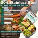 Everusely - Bento Box - Green, 27oz / 0.8 L - Stainless Steel Lunch Box with Leakproof Condiment Container - 3 Compartment Snack Organizer for On the Go Meals - Freezer & Dishwasher Safe