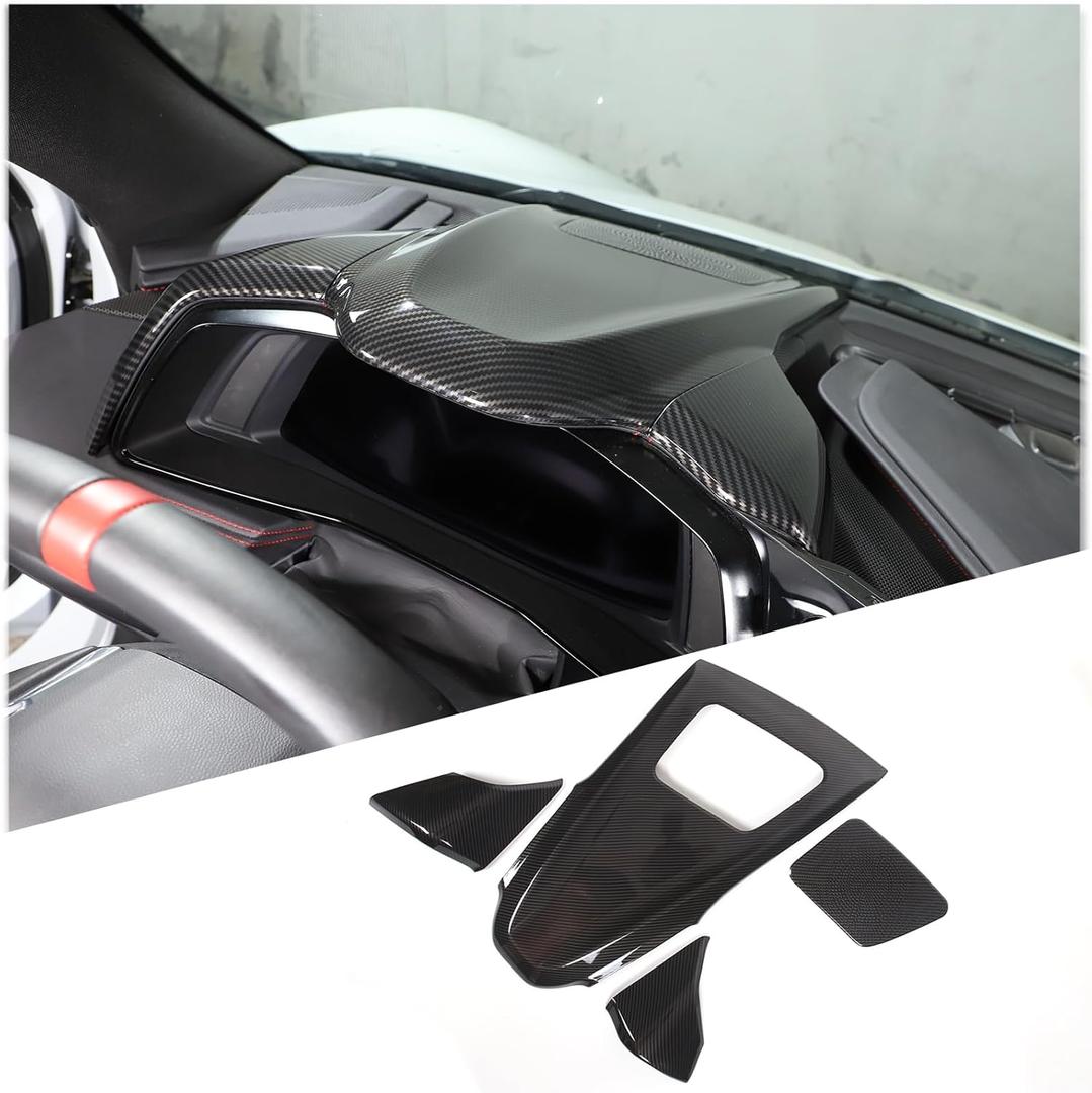 Interior Upper Dash Instrument Panel Cover Fit for Chevrolet Corvette C8 Stingray 2020-2024, ABS Center Console Upper Dash Board Trim Frame Decorative, 4PCS (Carbon Fiber Pattern Black)