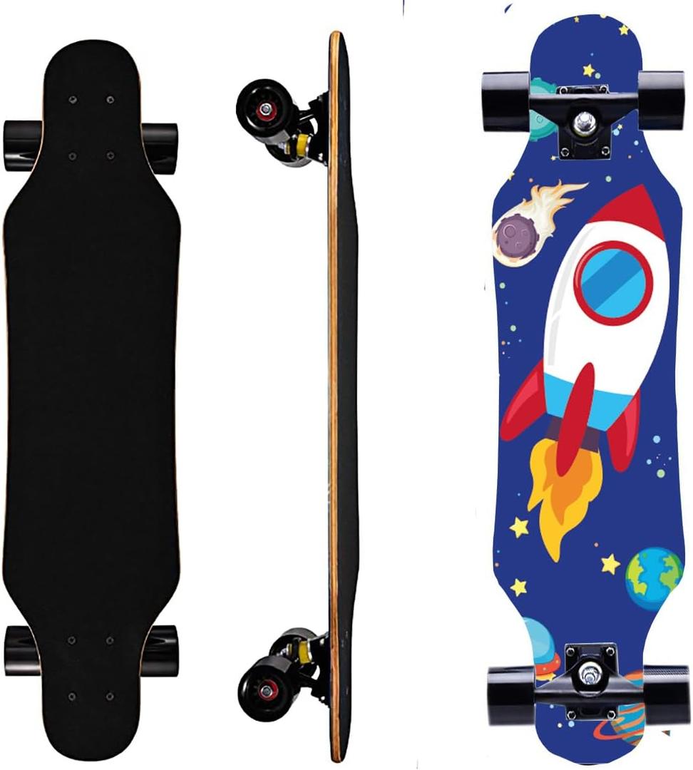 Mini Cruiser Longboard, 31 Inch Small Size Wide Wheel Skateboard, Beginner Stable & Easy-to-Control Skateboard, Suitable for Park & Street Riding, Unique Flame Pattern