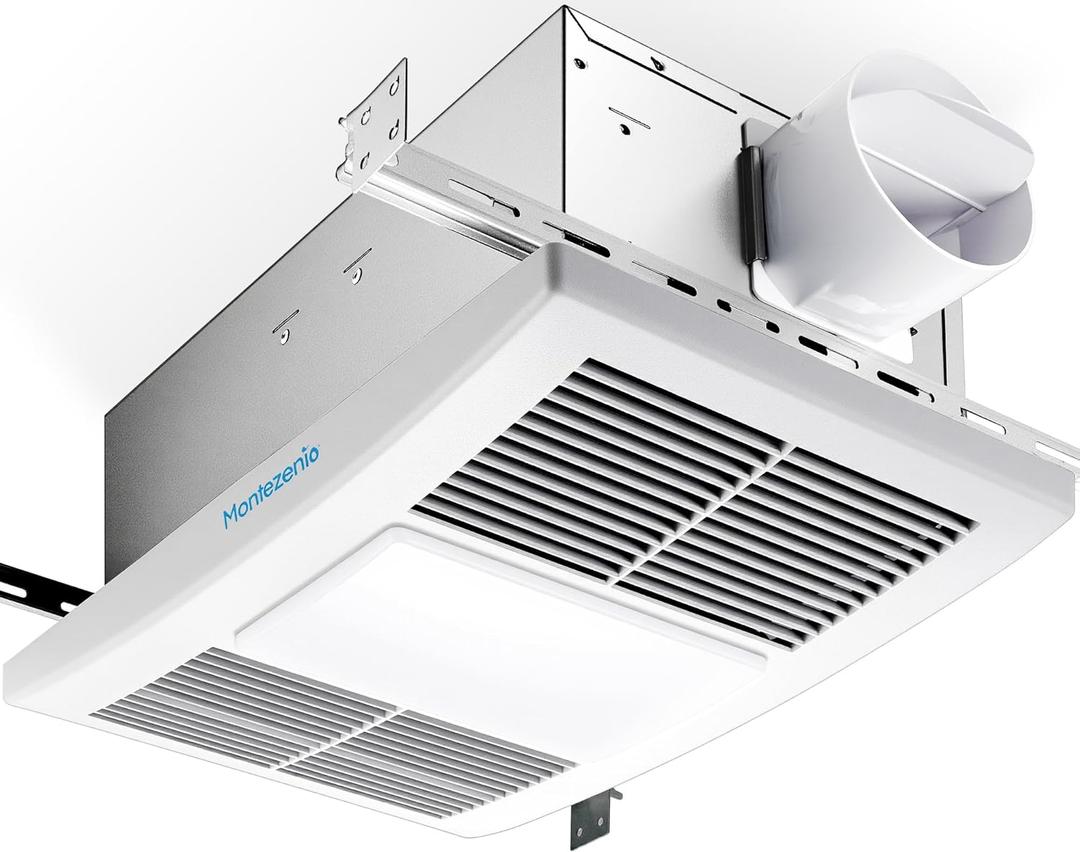 Bathroom Exhaust Fan with Heater, 1300W Heater & LED Light 110 CFM Household Ventilation Fans, 1.5 Sone Quiet DC Bath Vent Fan for Home Bathroom Hotel, Metal Housing Ceiling Mount, 4" Duct