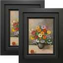 LUCKYLIFE 5x7 Picture Frame Black Wood with Double Black Mat for Tabletop or Wall, Set of 2