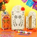 Dia De Los Muertos Altar Shadow Box - Wooden Day of The Dead Ofrenda Shadow Box - Crafts Ofrenda Decorations - DIY Skull Papel Picado Mexican Picture Frames Shrine Box (1Large - 2Medium)