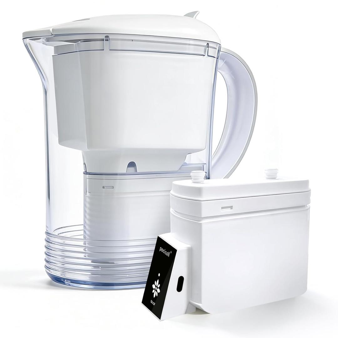 Electric Water Filter Pitcher for Tap and Drinking Water,Long-Life FilterRemoves 99% Lead, BPA-Free, Fits Fridge, for Tap Water Purification (White)