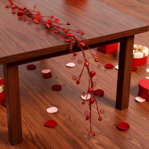 2 x Valentines Glitter Garland 4.5 ft Red Heart Berry Garland for Mantel Valentines Decorations for Spring Wedding Fireplace Table Centerpiece Party Decor