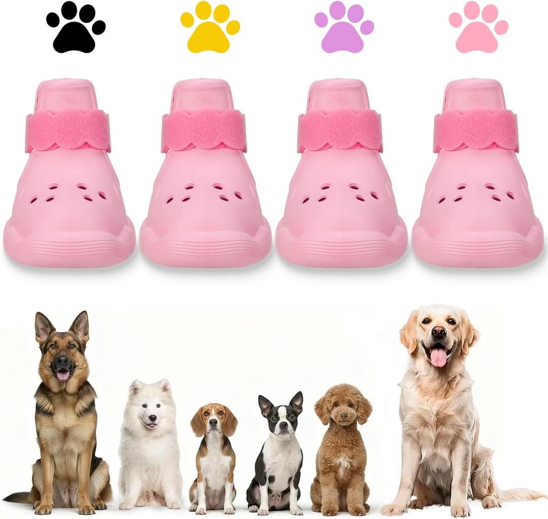 Dog Shoes for Hot Pavement and Snow  Waterproof, Non-Slip, Breathable Booties with Adjustable Straps for Hot Summer Roads & Winter Snow (Pink, XL)