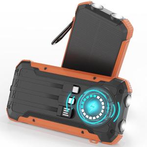 ERRBBIC Solar Charger Power Bank 20000mAh, Portable Wireless Charger, 15W Fast Charging External Battery Pack with Dual Flashlight and USB C Outputs. Outdoor Mobile Power Compatible with Cell Phones (Orange)
