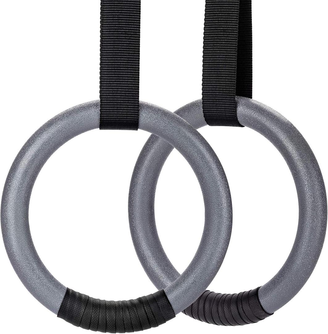 PACEARTH Gymnastic Rings 1100lbs Capacity with 14.76ft Adjustable Buckle Straps Pull Up Exercise Rings Non-Slip Rings for Home Gym Full Body Workout (Grey)