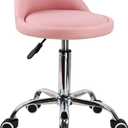 KKTONER PU Leather Round Rolling Stool with Back Rest Height Adjustable Swivel Drafting Work SPA Task Chair with Wheels Pink
