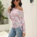 CiCiBird Womens 2025 Fall Off Shoulder Tops Long Sleeve Floral Mesh Shirts Trendy Going Out Outfits (M)