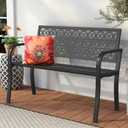 44" Outdoor Garden Bench, Iron Metal Frame Patio Bench with Backrest and Armrests, Weatherproof Anti-Rust Outdoor Bench for Front Porch, Park, Yard, Patio (411-Black)