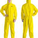 Hazmat Suit Disposable Coverall | Heavy Duty Full Body Paint Coverall & Suit in 7 Sizes with Multiple Specifications With Hood - Breathable & Water Resistant - 2X-Large, Yellow