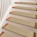 PURE ERA Bullnose Carpet Stair Treads Set Tape Free Non-Slip Indoor Stair Protectors Pet Friendly Rugs 9.5" x 30"(14 Pieces,Khaki Rectangular)