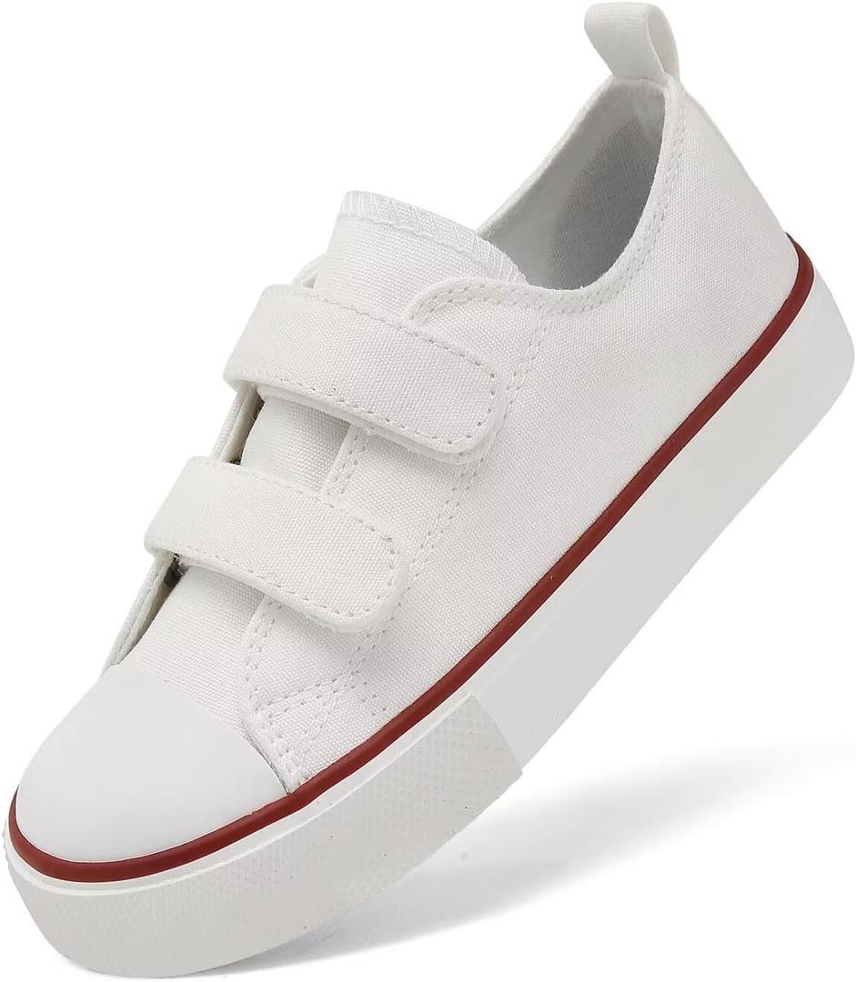 AOVOG Toddler Little Kid Cushioned Canvas Shoes Slip On Sneakers Soft and Durable (White-velcro)