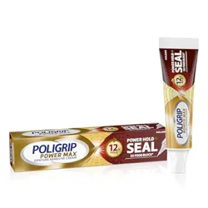 Poligrip Power Max Power Hold plus Seal Denture Adhesive Cream, Denture Cream for Secure Hold and Food Seal, Flavor Free - 2.2 oz 4 Packs