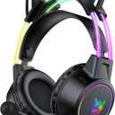 ONITOON Lightweight Gaming Headset with Detachable Cat Ears, RGB Lighting, Wired Over Ear Headphones with Mic for PC, PS4, PS5, Switch, Stereo Surround Sound, Self-Adjusting Headband