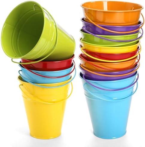 Nicunom 10 Pack Small Metal Buckets with Handle, Colored Galvanized Metal Bucket Small Pails for Party Favors, Decor, Garden Planters, 4.5 x 5 Inch